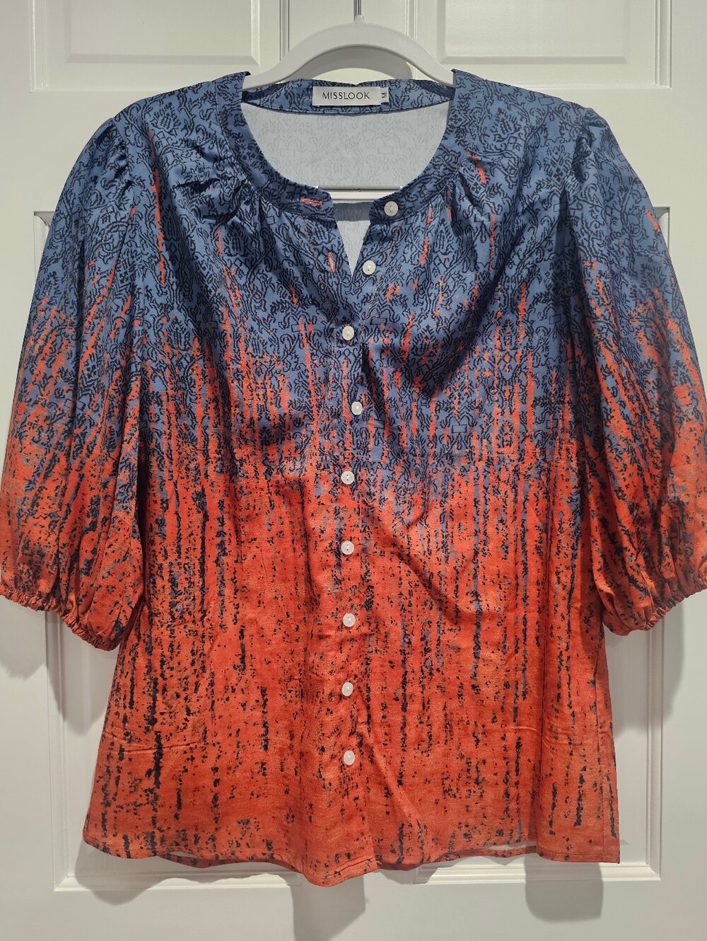 MISSLOOK Blue and Orange Ombre Button-Up Blouse